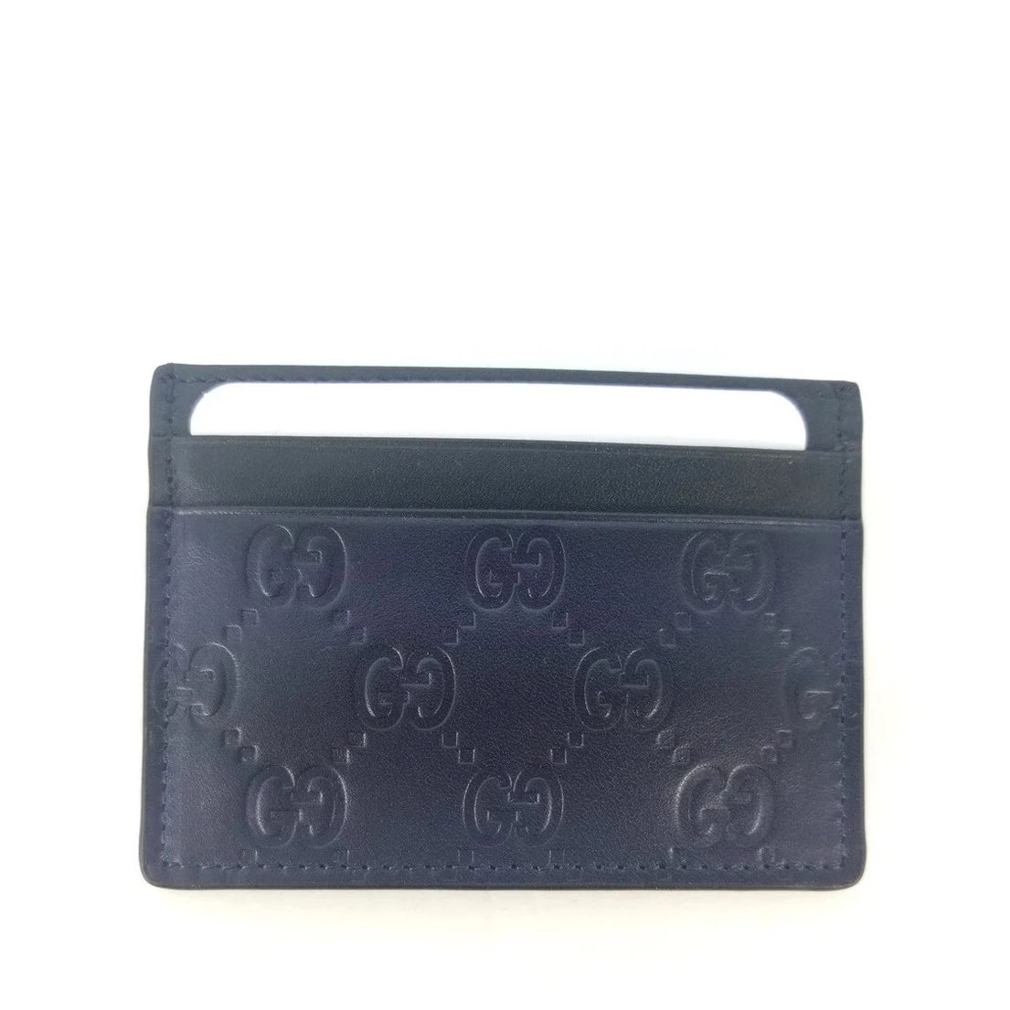 Gucci Guccissima Dark Blue Black Leather Card Case – Luxury Designer Slim Wallet Card Holder for Men & Women | 70% OFF + Free 3–5 Day USA Shipping